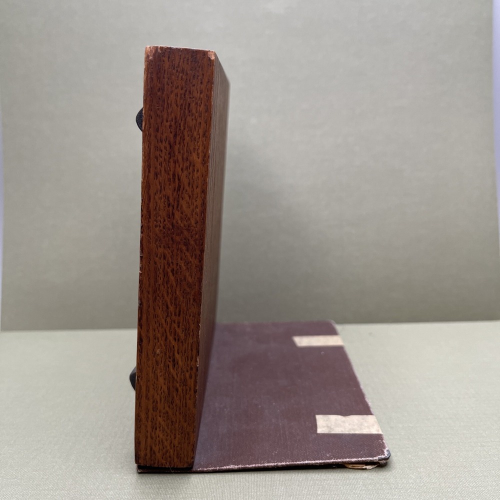 Vintage Arts & Crafts Bookend Leather Wood Oak Old Book Love Unique Craftsman - Picture 3 of 7